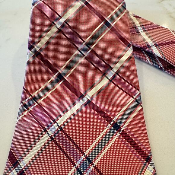 BREUER Men's Designer Silk Plaid Check Red Blue White Neck Tie Made In - Picture 4 of 10